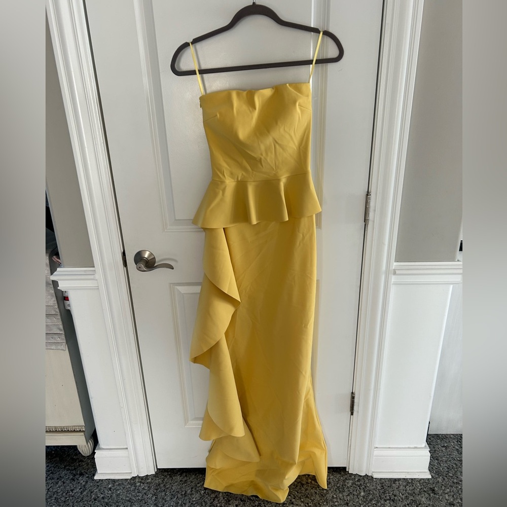 CHIARA BONI LA PETITE ROBE Eliska Ruffle Strapless Gown In Soleil - Picture 2 of 7